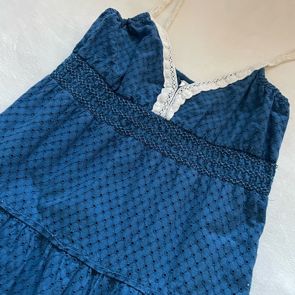 Aeropostale Blue Eyelet Tiered Crochet Trim Dress